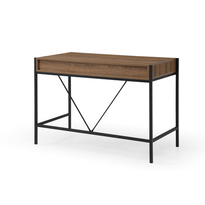 43" Natural and Bronze Writing Desk With Two Drawers