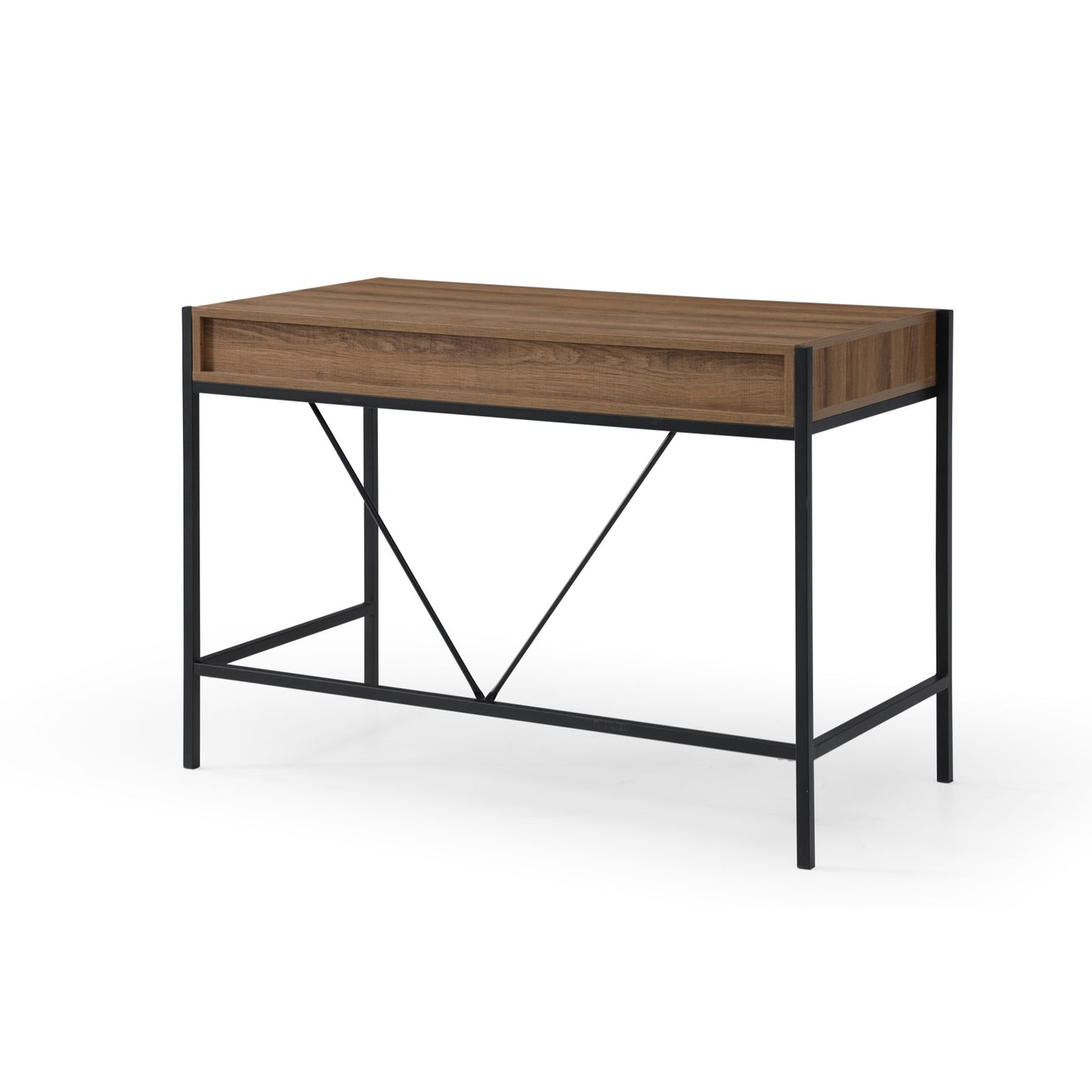 43" Natural and Bronze Writing Desk With Two Drawers