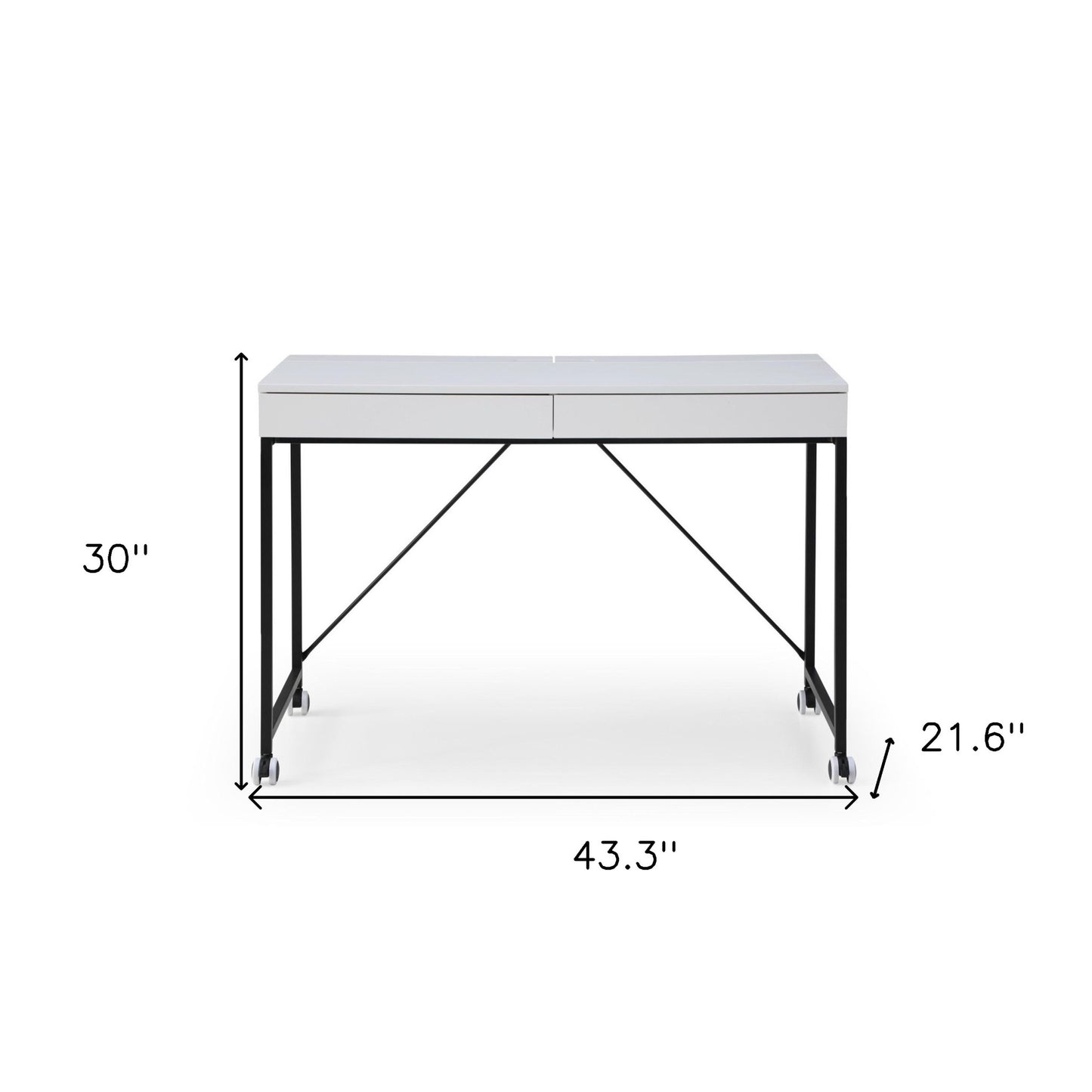 43" White and Silver Writing Desk With Two Drawers