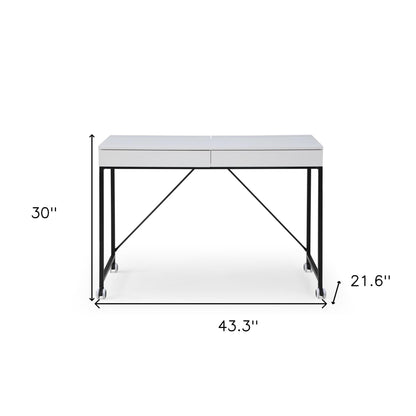 43" White and Silver Writing Desk With Two Drawers