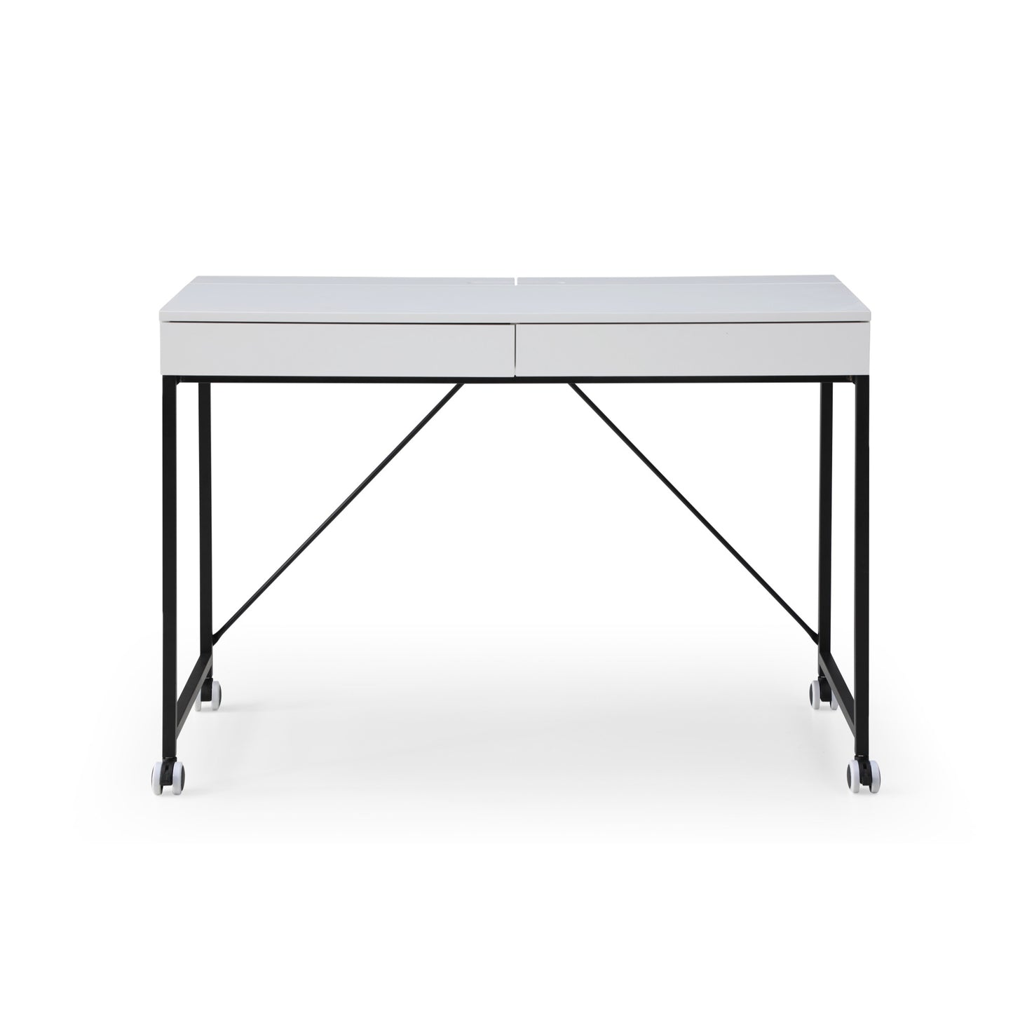 43" White and Silver Writing Desk With Two Drawers