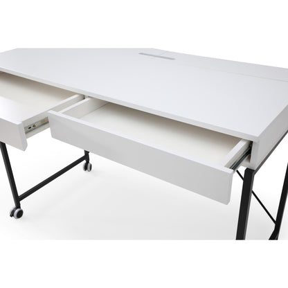 43" White and Silver Writing Desk With Two Drawers