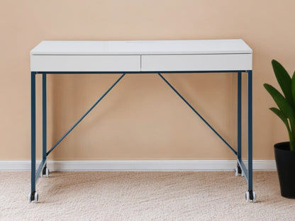 43" White and Silver Writing Desk With Two Drawers