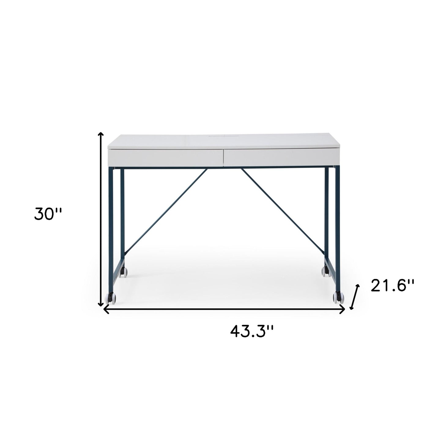 43" White and Silver Writing Desk With Two Drawers