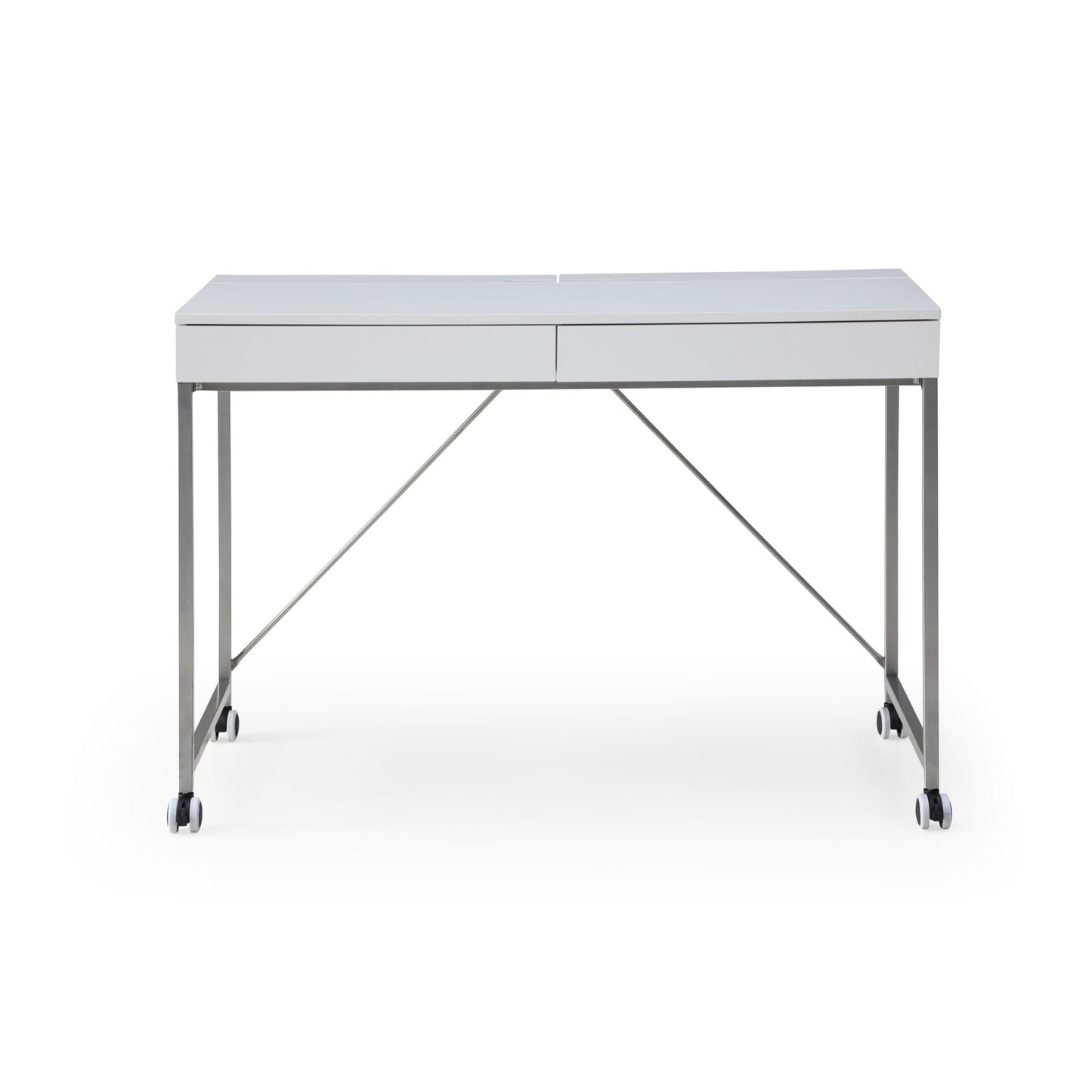 43" White and Silver Writing Desk With Two Drawers