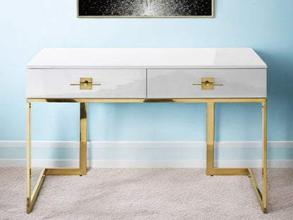 47" White and Silver Writing Desk With Two Drawers