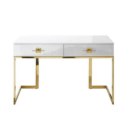 47" White and Silver Writing Desk With Two Drawers
