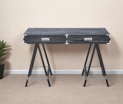 47" Black Writing Desk With Two Drawers