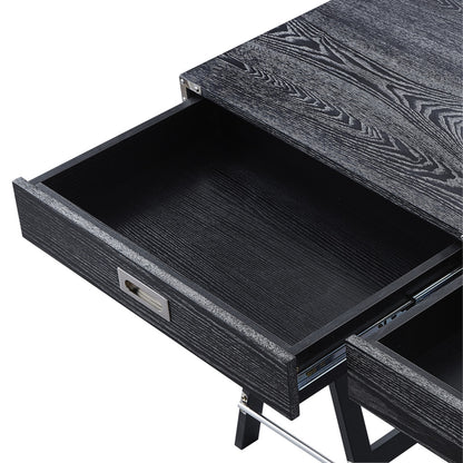 47" Black Writing Desk With Two Drawers