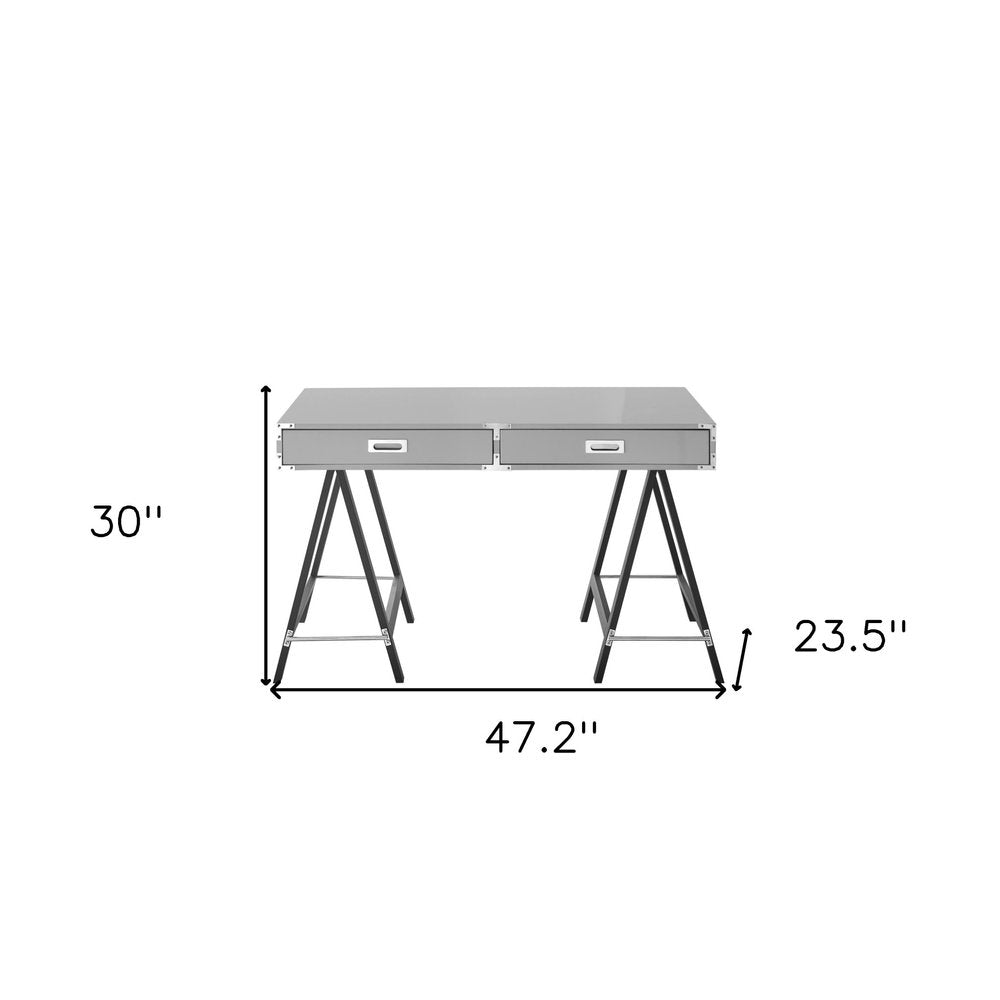 47" Black Writing Desk With Two Drawers