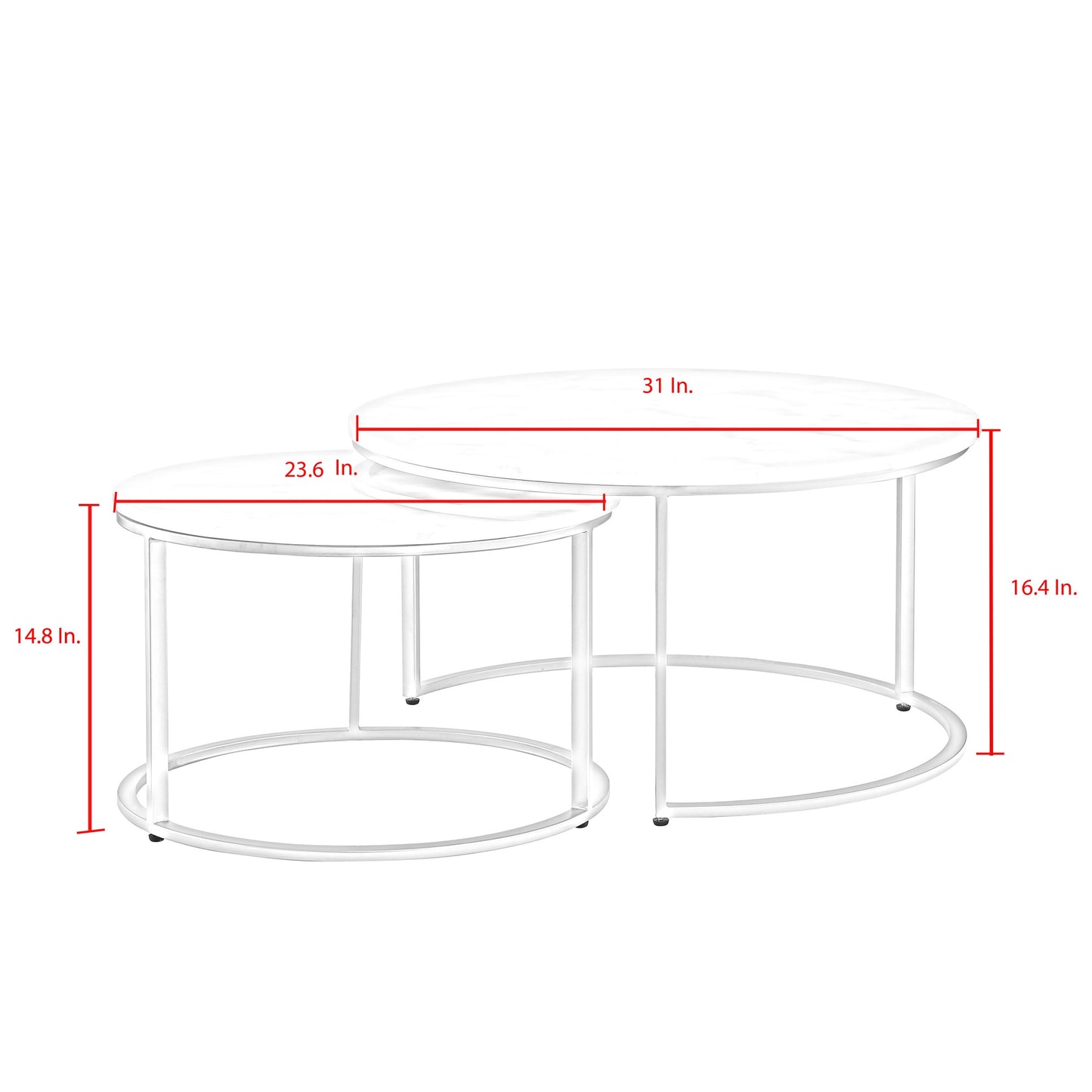 Set of Two 31" White And Gold Genuine Marble And Iron Round Nested Coffee Tables