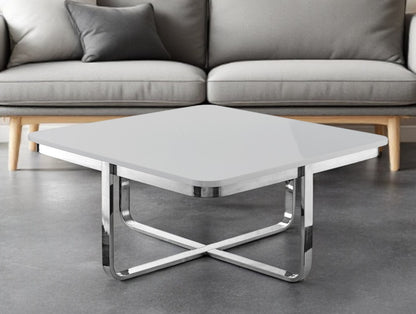 35" Black And Gold Stainless Steel Square Coffee Table