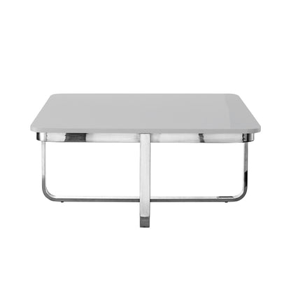 35" White And Silver Metallic Stainless Steel Square Coffee Table