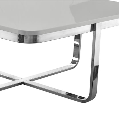 35" Light Gray And Silver Metallic Stainless Steel Square Coffee Table