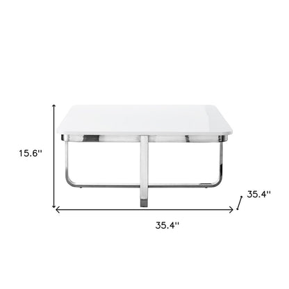 35" Black And Gold Stainless Steel Square Coffee Table