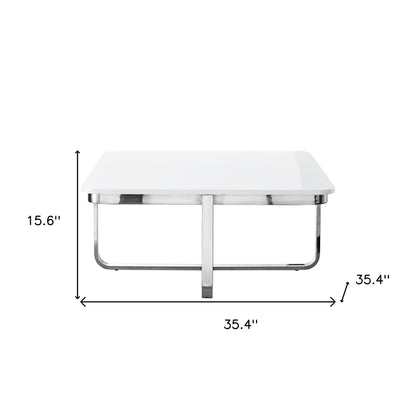 35" Black And Gold Stainless Steel Square Coffee Table