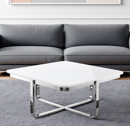 35" Black And Gold Stainless Steel Square Coffee Table