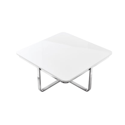 35" White And Silver Metallic Stainless Steel Square Coffee Table