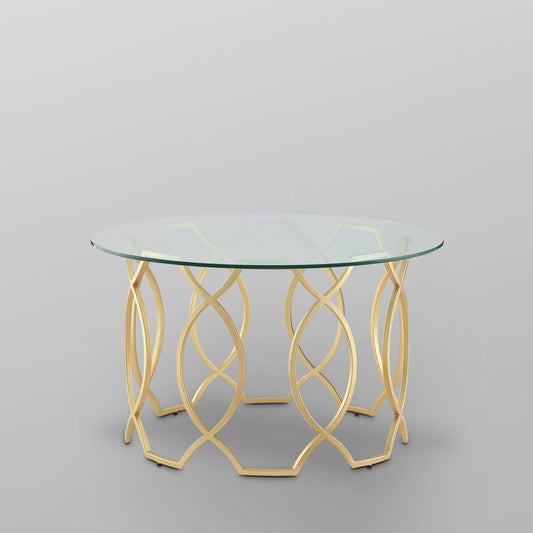 32" Clear And Gold Glass And Iron Round Coffee Table