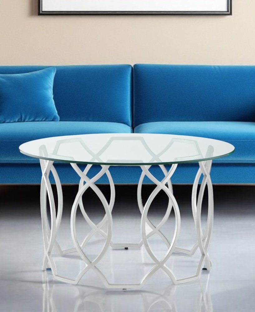 32" Clear And Gold Glass And Iron Round Coffee Table