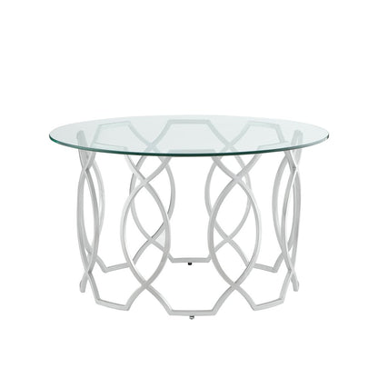 32" Clear And Gold Glass And Iron Round Coffee Table