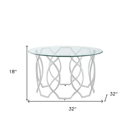 32" Clear And Gold Glass And Iron Round Coffee Table