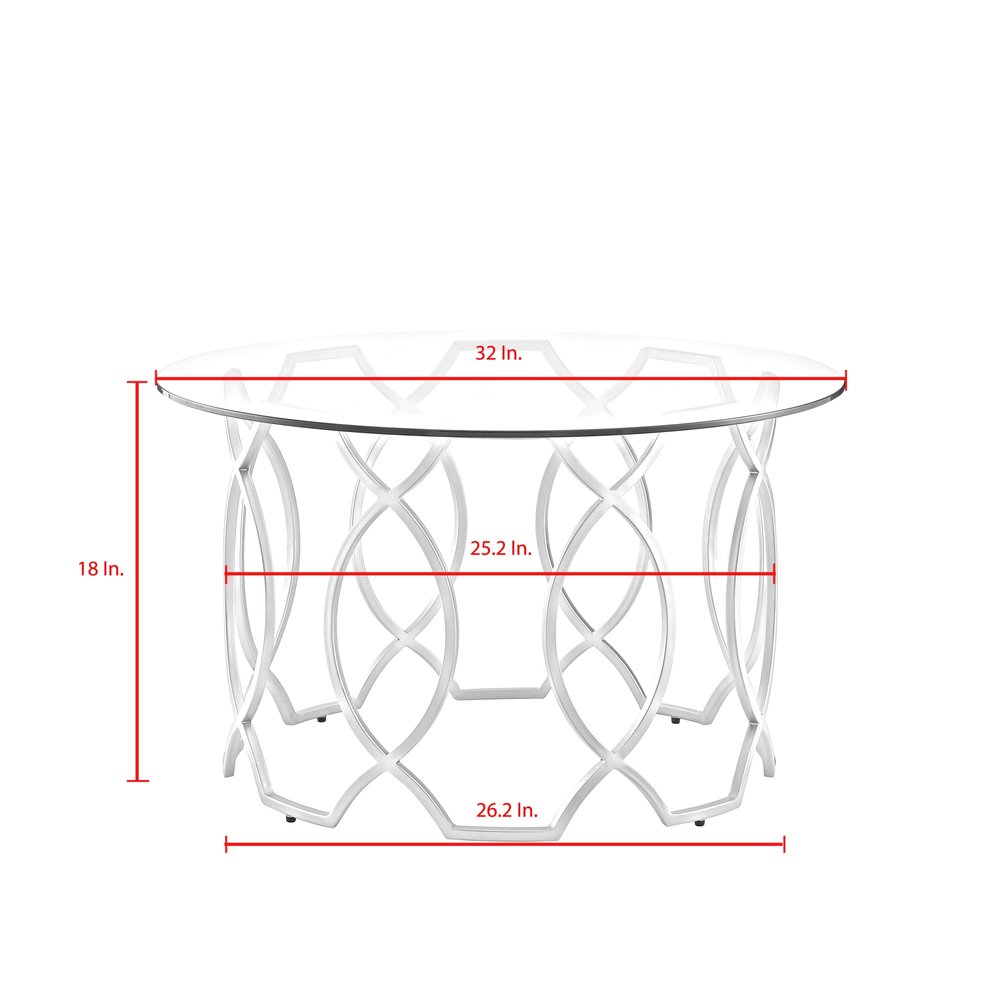 32" Clear And Gold Glass And Iron Round Coffee Table