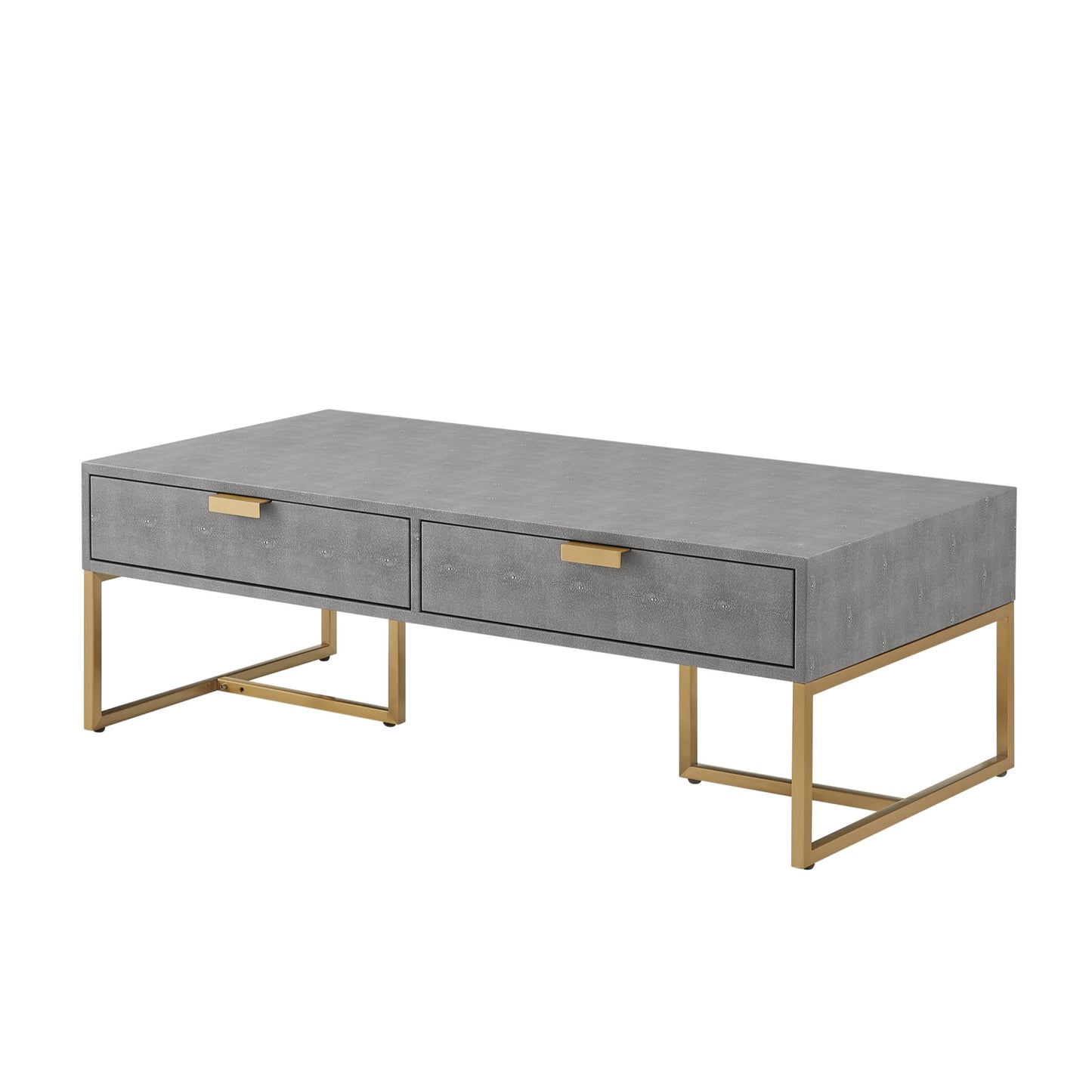 46" Gray And Gold Stainless Steel Coffee Table With Two Drawers