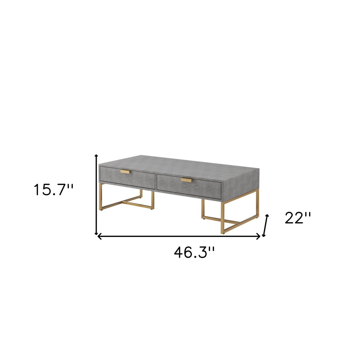 46" Gray And Gold Stainless Steel Coffee Table With Two Drawers