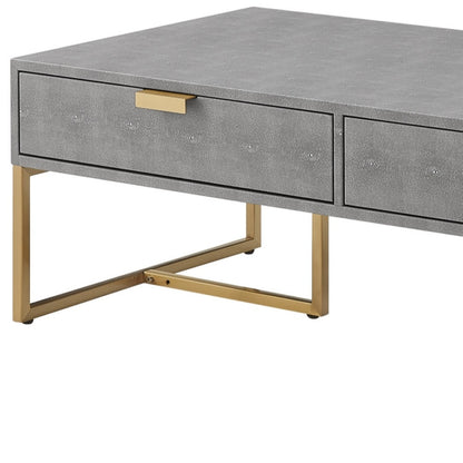 46" Gray And Gold Stainless Steel Coffee Table With Two Drawers