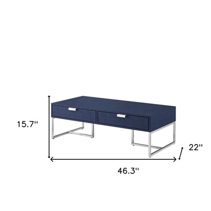 46" Gray And Gold Stainless Steel Coffee Table With Two Drawers