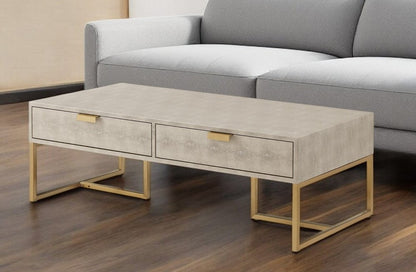 46" Gray And Gold Stainless Steel Coffee Table With Two Drawers