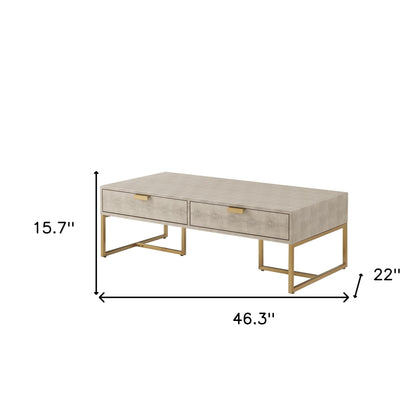 46" Gray And Gold Stainless Steel Coffee Table With Two Drawers