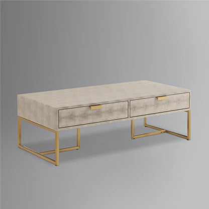 46" Gray And Gold Stainless Steel Coffee Table With Two Drawers