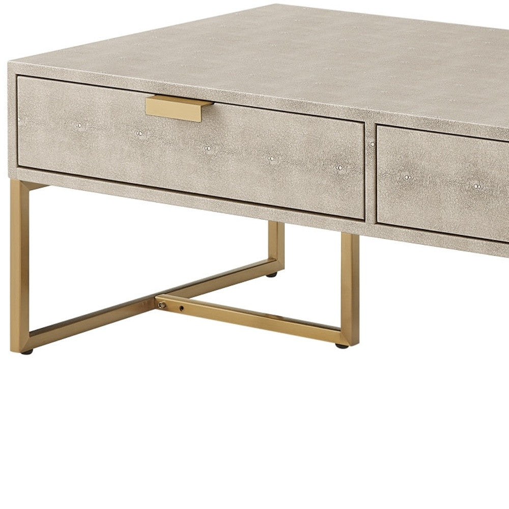 46" Gray And Gold Stainless Steel Coffee Table With Two Drawers