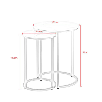 Set of Two 22" Gold and White Marble Round Nested Tables