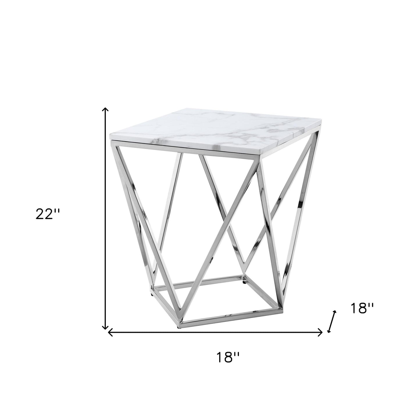 22" Silver Metallic And White Stone Square End Table