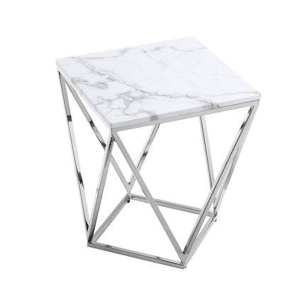 22" Silver Metallic And White Stone Square End Table