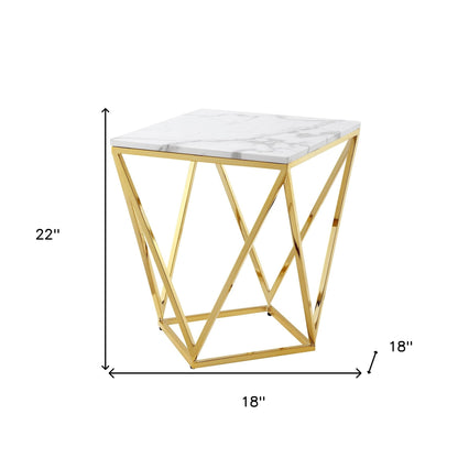 22" Silver Metallic And White Stone Square End Table