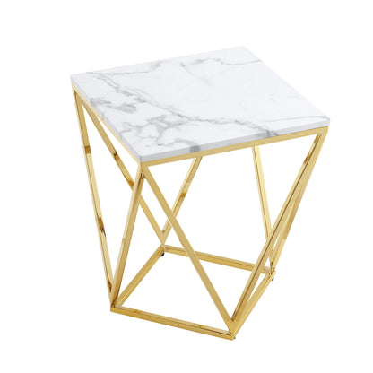 22" Silver Metallic And White Stone Square End Table