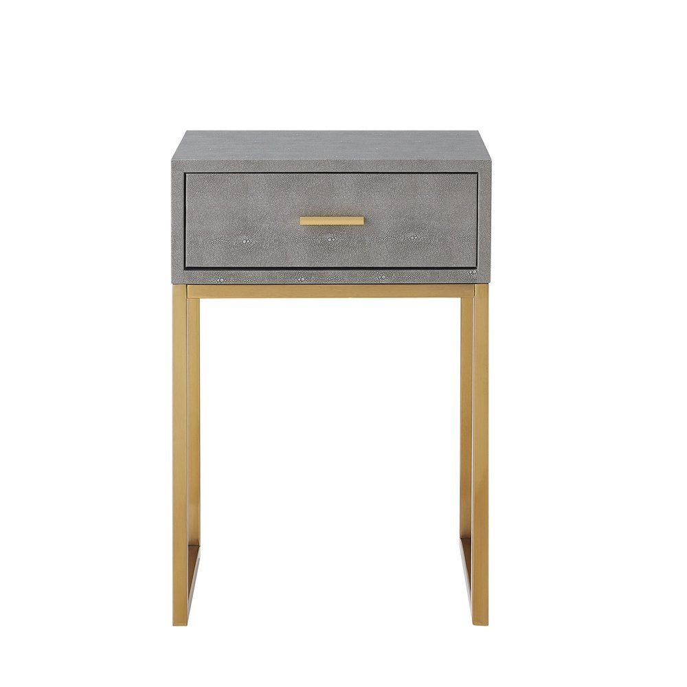 24" Silver Metallic And Navy Blue End Table With Drawer