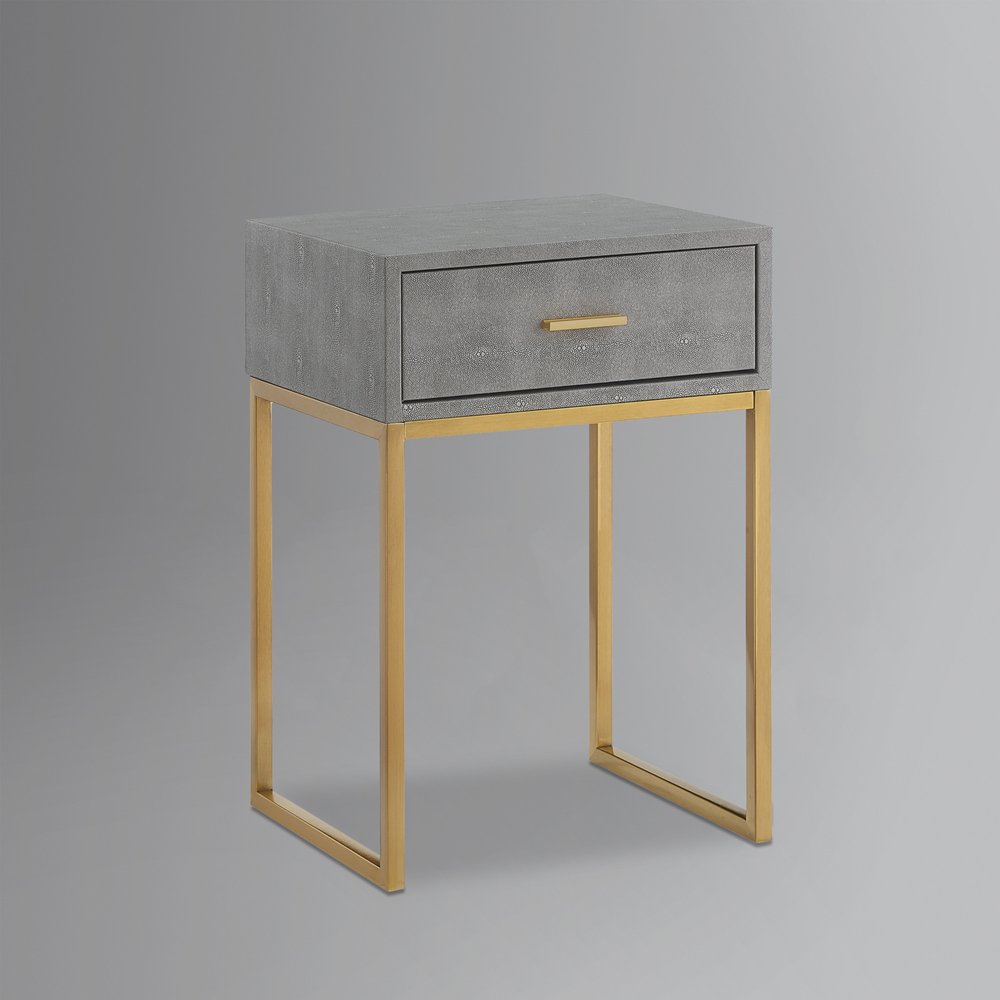 24" Silver Metallic And Navy Blue End Table With Drawer