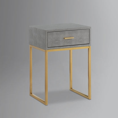 24" Silver Metallic And Navy Blue End Table With Drawer