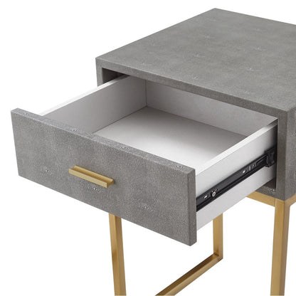 24" Silver Metallic And Navy Blue End Table With Drawer