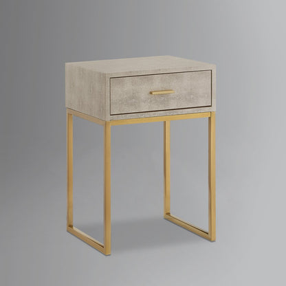 24" Silver Metallic And Navy Blue End Table With Drawer
