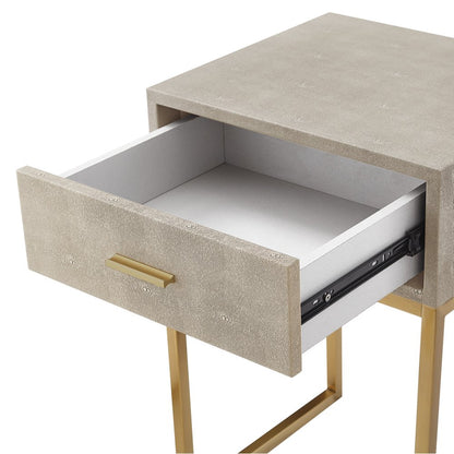 24" Silver Metallic And Navy Blue End Table With Drawer