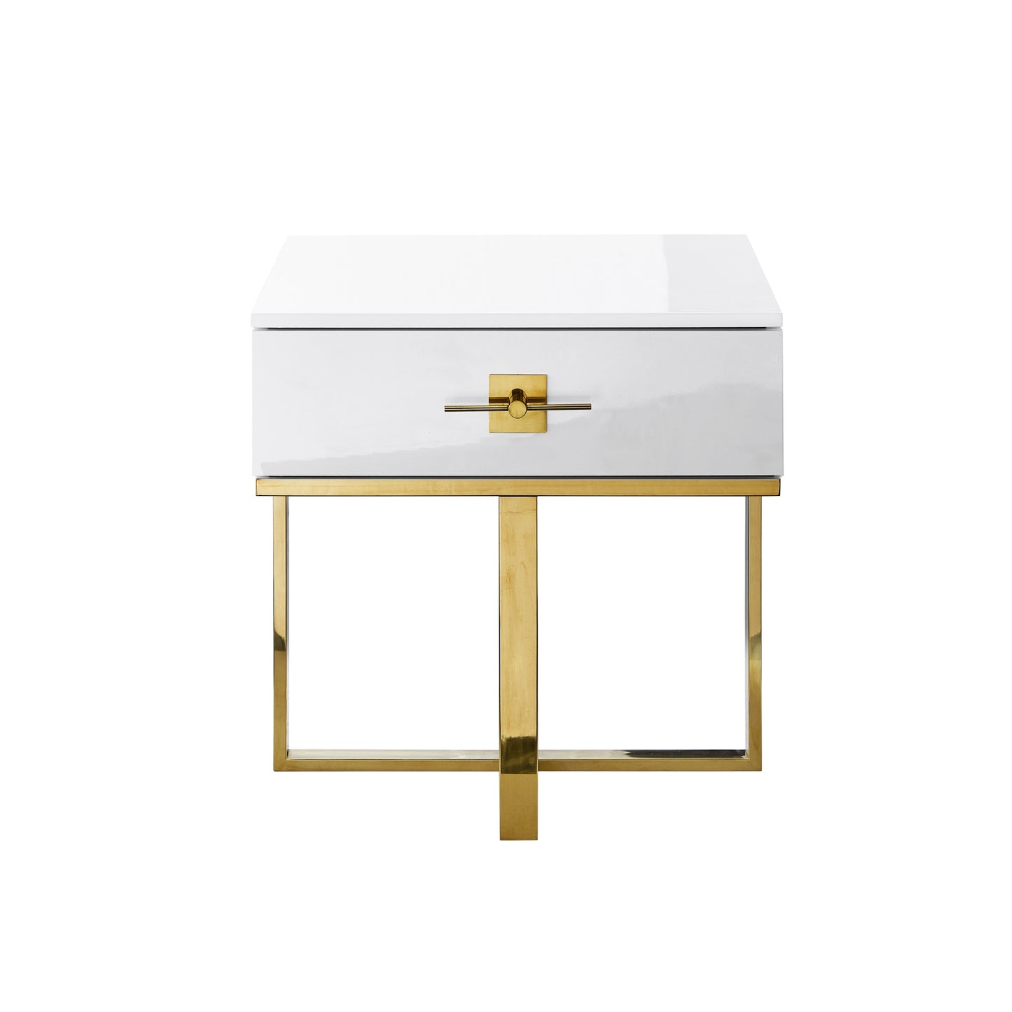 22" Gold And White Square End Table With Drawer