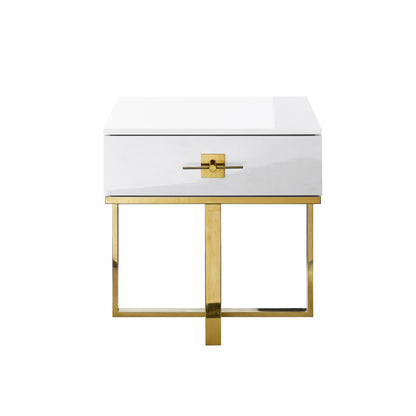 22" Gold And White Square End Table With Drawer