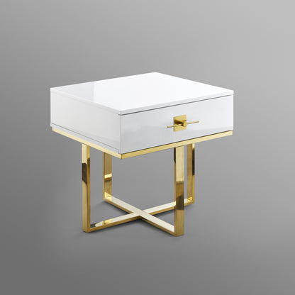 22" Gold And White Square End Table With Drawer