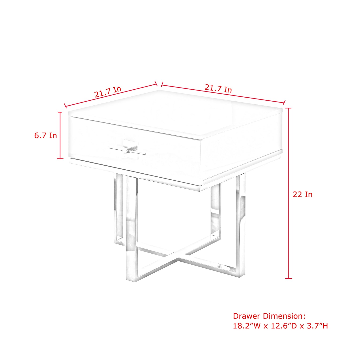 22" Gold And White Square End Table With Drawer